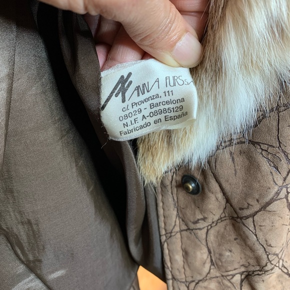 Unisex Leather Real Fur Collar Jacket Bomber Brown Large - Picture 11 of 11